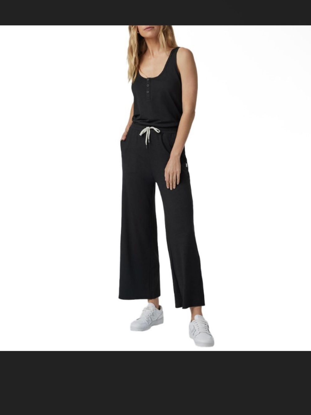 NWT Vuori Falls Black Wide-Leg Jumpsuit with Contrast Drawstring Small